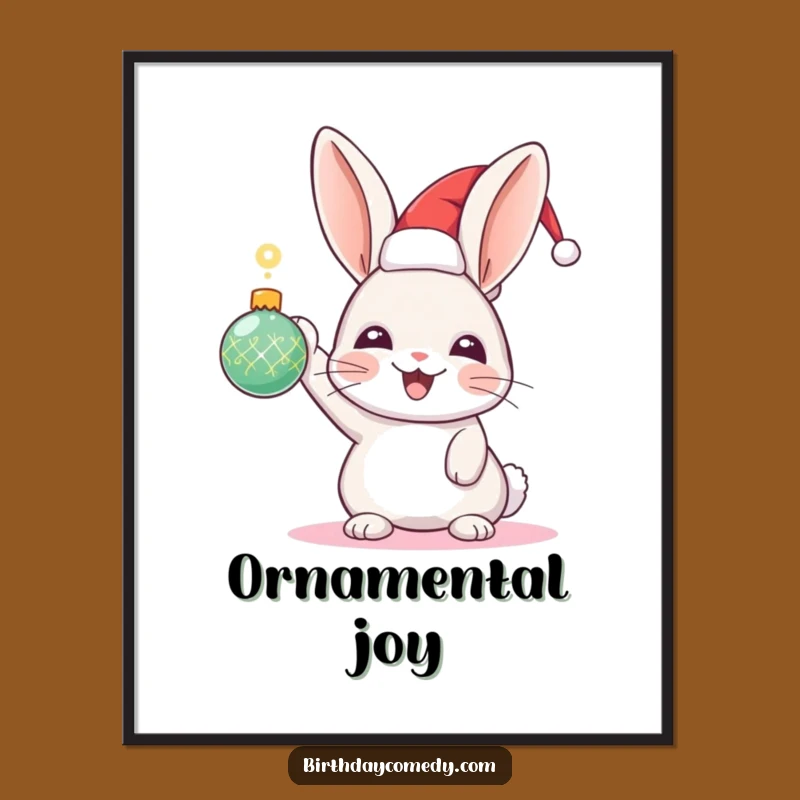 Funny Rabbit Holiday Digital Print: Festive Hat Rabbit with Sparkling Ornament, Instant Decor Gift