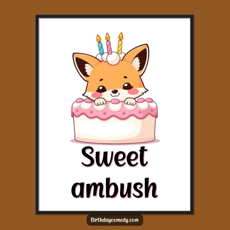 Funny Fox Birthday Cake Digital Art: Playful Scene, Instant Funny Gift Download