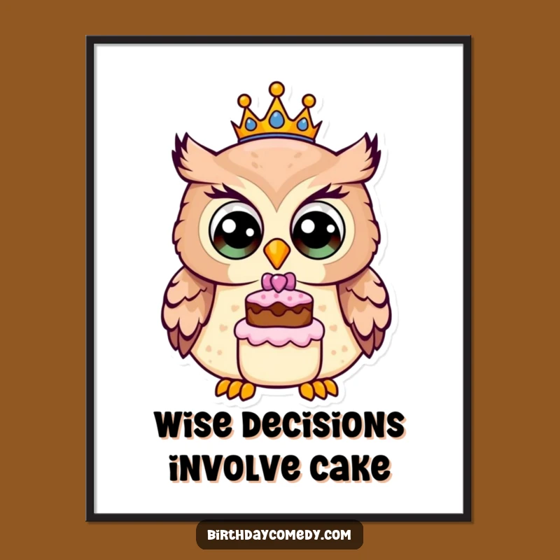 Funny Owl Birthday Crown Digital Art: Instant Joy and Hilarious Wall Decor