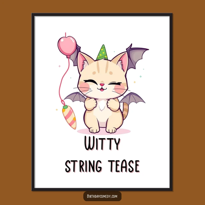 Funny Cat Digital Art: Winking Streamer Batting, Instant Playful Decor