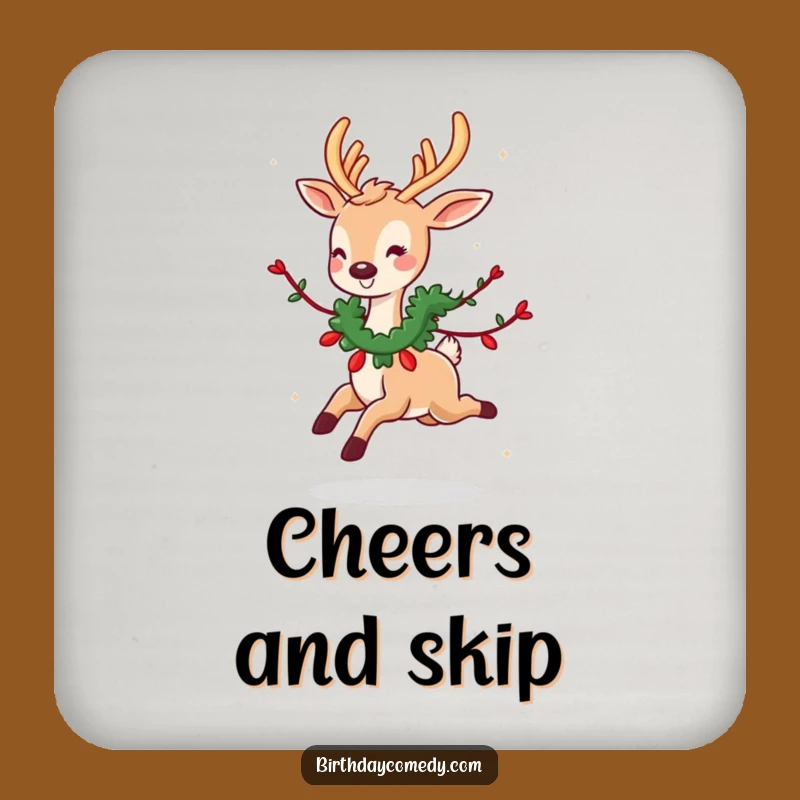 Funny Deer Garland Coaster: Festive Deer Art, Protect Surfaces Funny Gift!