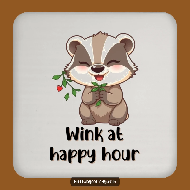 Funny Badger Mistletoe Coaster: Mischievous Drink Gift