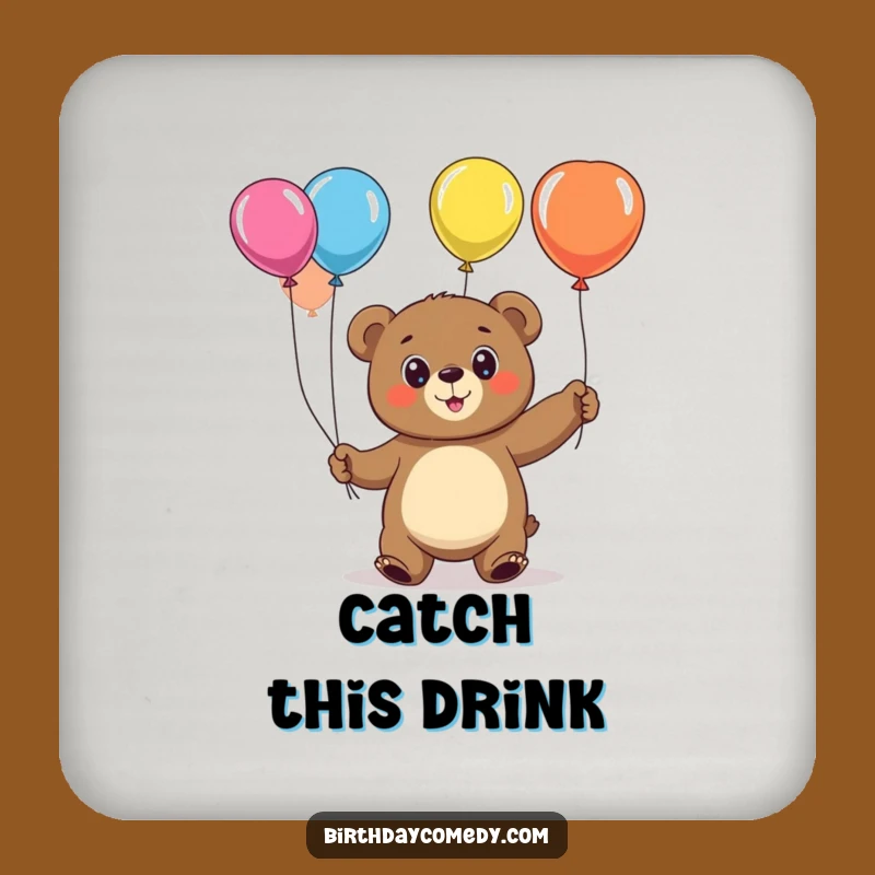 Funny Bear Juggling Balloons Coaster Set: Cheerful Protection, Quirky Funny Gift