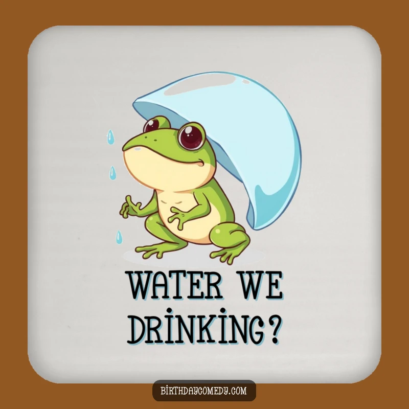 Funny Frog Pushing Raindrop Drink Coaster - Humorous Determined Table Gift