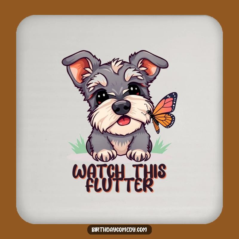Funny Schnauzer Butterfly Watcher Coasters - Protect Tables with Humor