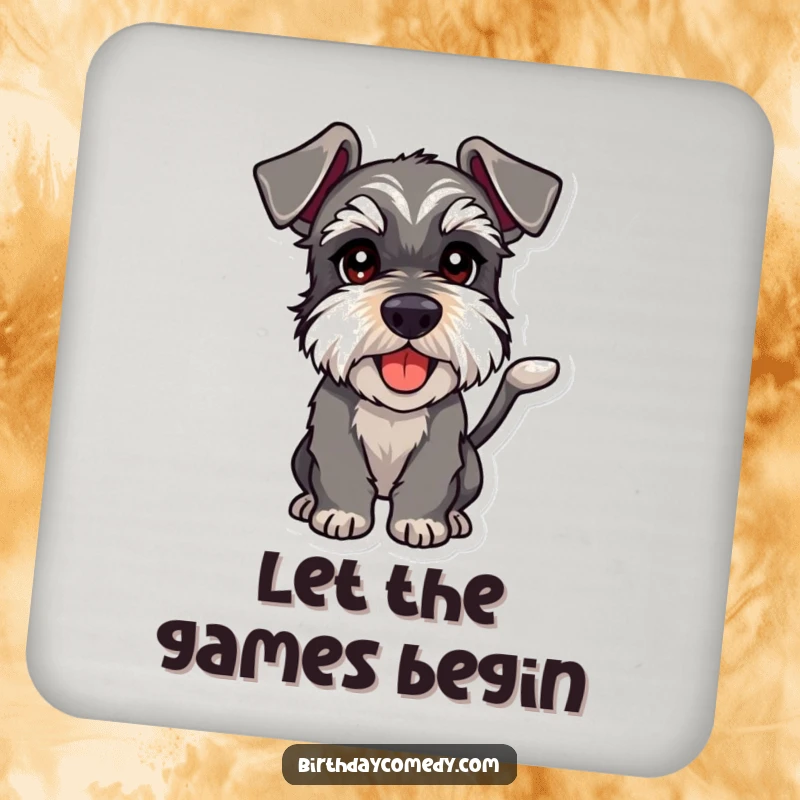 Funny schnauzer coasters featuring a dog with playful intent, adding humorous and protective flair to tabletops.