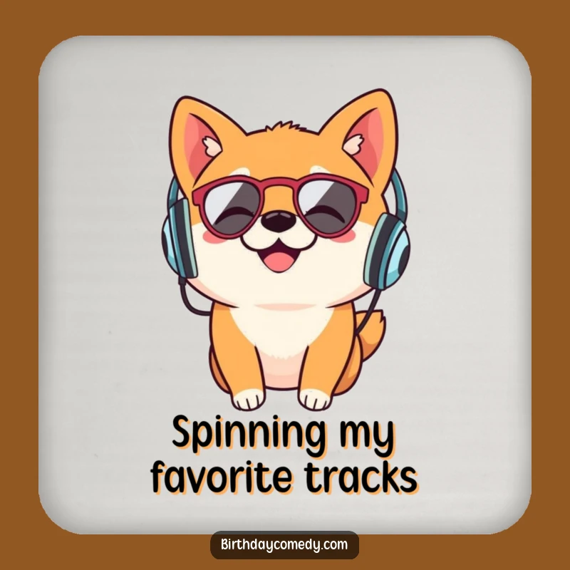 Funny Shiba Inu Retro Headphones Coaster: Music Lover's Drink Protection Funny Gift