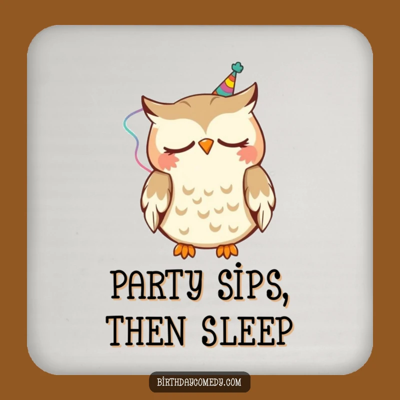 Funny Sleepy Owl Coaster: Protect surfaces with a nodding owl in a streamer, a hilariously charming addition to your home and a great gift.