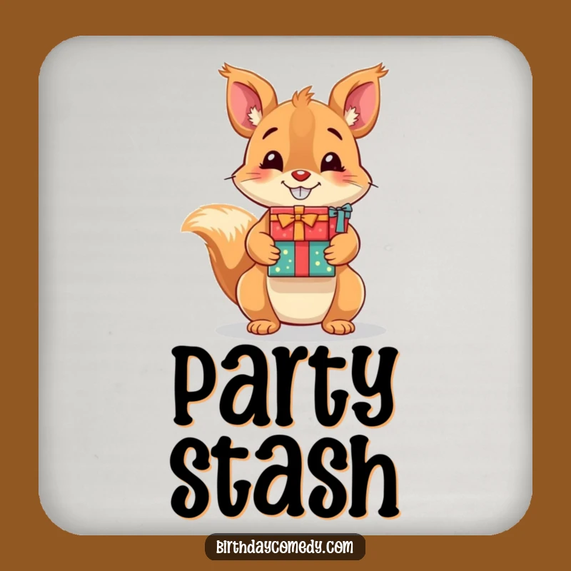 Funny Squirrel Drink Coaster: Playful Protection with Grinning Rodent, Humorous Gift