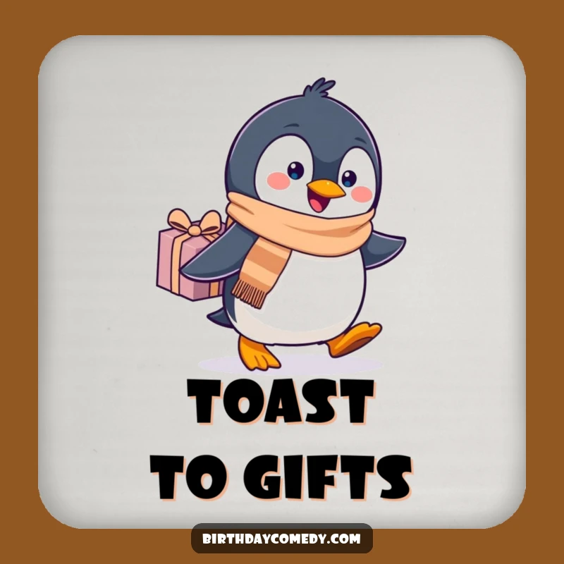 Funny Penguin Scarf Coaster: Cheerful Waddling Drink Gift