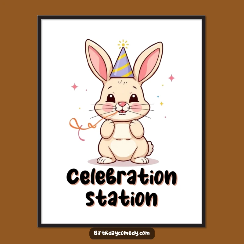 Funny Party Bunny Poster: Focused Celebration Art, Perfect Gift for Party Decor