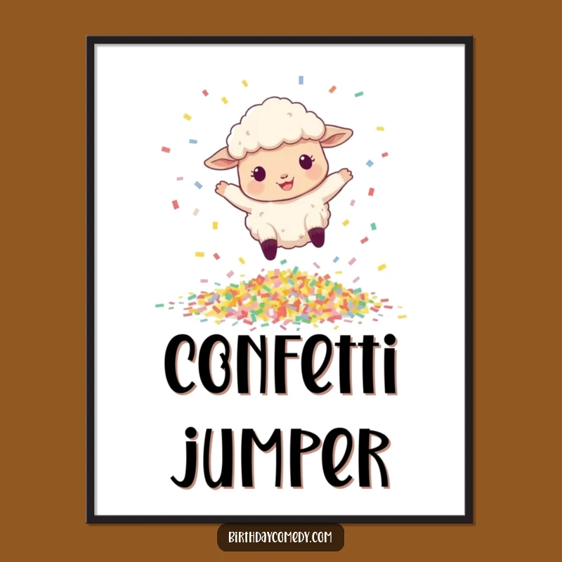 Funny Sheep Poster: Bouncing Leaper Art, Confetti Celebration Decor, Humorous Gift