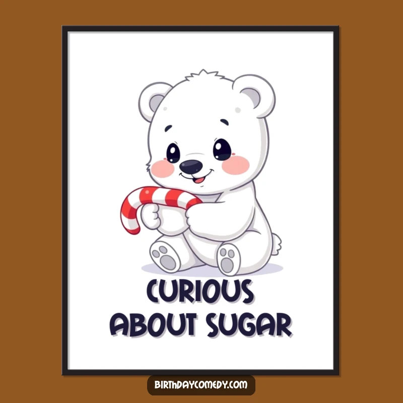 Funny Polar Bear Cub Poster: Whimsical Candy Cane Art Print Gift