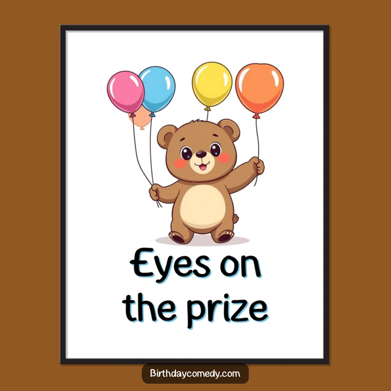 Funny Bear Juggling Balloons Poster: Cheerful Big-Eyed Art, Whimsical Funny Gift Decor