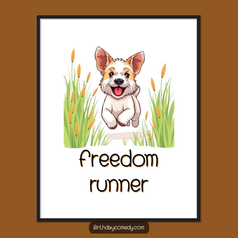 Funny Terrier Poster: Happy Dog Running Through Grass Art