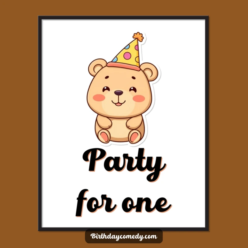 Funny Bear Poster - Oversized Party Hat Art, Humorous Wall Decor Gift