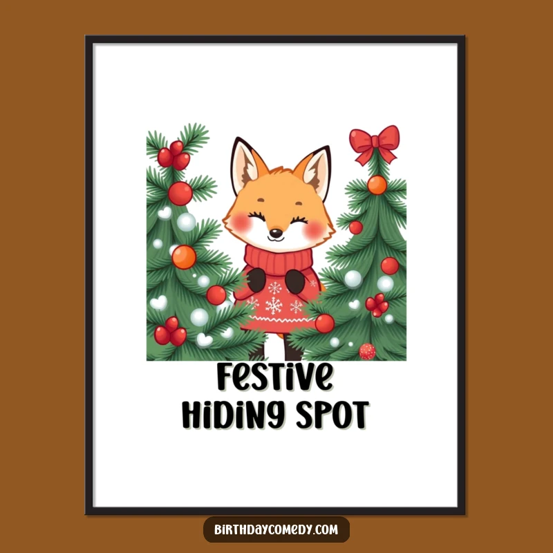 Funny Fox Jumper Poster: Festive Peek Art Print Gift