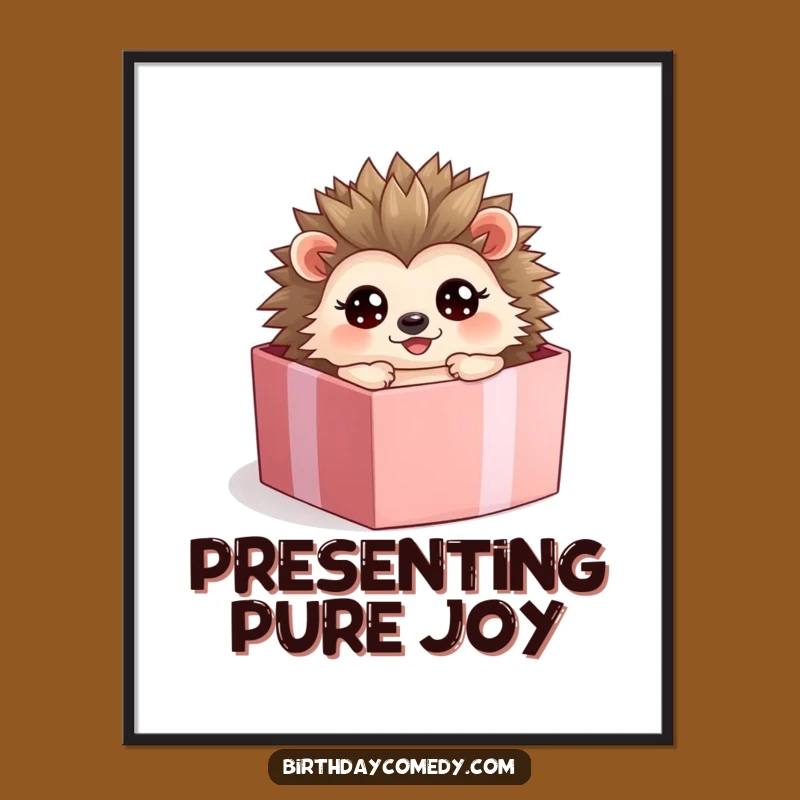 Funny Hedgehog Present Box Poster: Adorable Art, Whimsical Funny Gift Decor