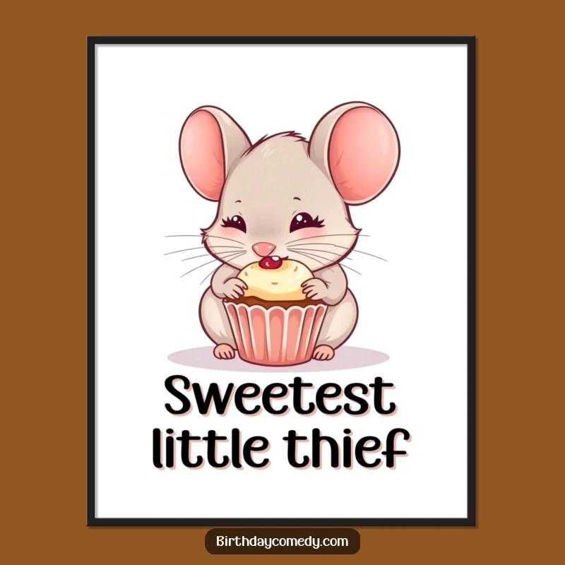 Funny Mouse Poster: Curious Nibbler Art, Joyful Cupcake Decor, Humorous Gift