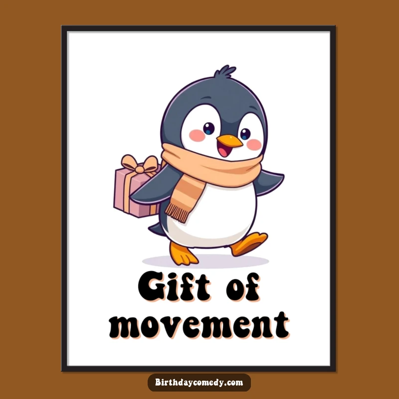 Funny Penguin Scarf Poster: Festive Waddling Art Print Gift