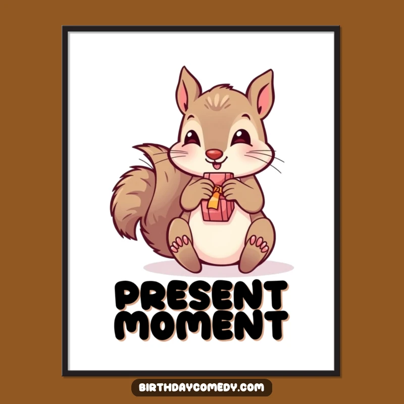 Funny Squirrel Present Poster - Joyful Unwrapping Art for a Festive Wall!