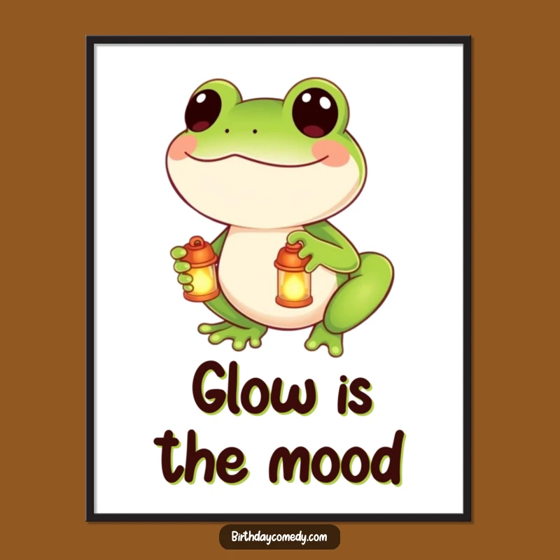 Funny Glowing Lantern Frog Poster: Charming Wall Art for a Joyful Atmosphere