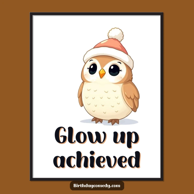 Funny Owl Christmas Poster: Charming Stocking Cap Owl Admiring Twinkling Lights, Festive Wall Art Gift