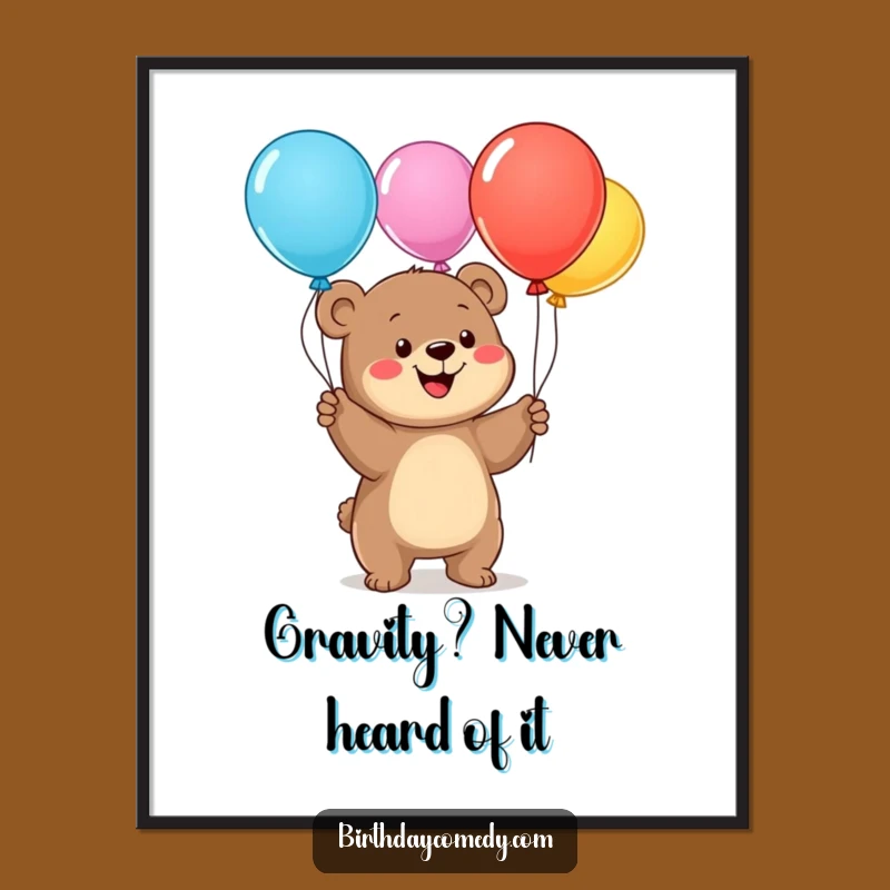 Funny Bear Cub Balloon Juggling Poster: Brighten Your Walls with Adorable Birthday Cheer