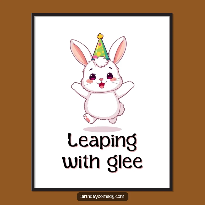 Funny Bunny Party Hat Poster: Joyful Bouncing Art, Whimsical Funny Gift Decor