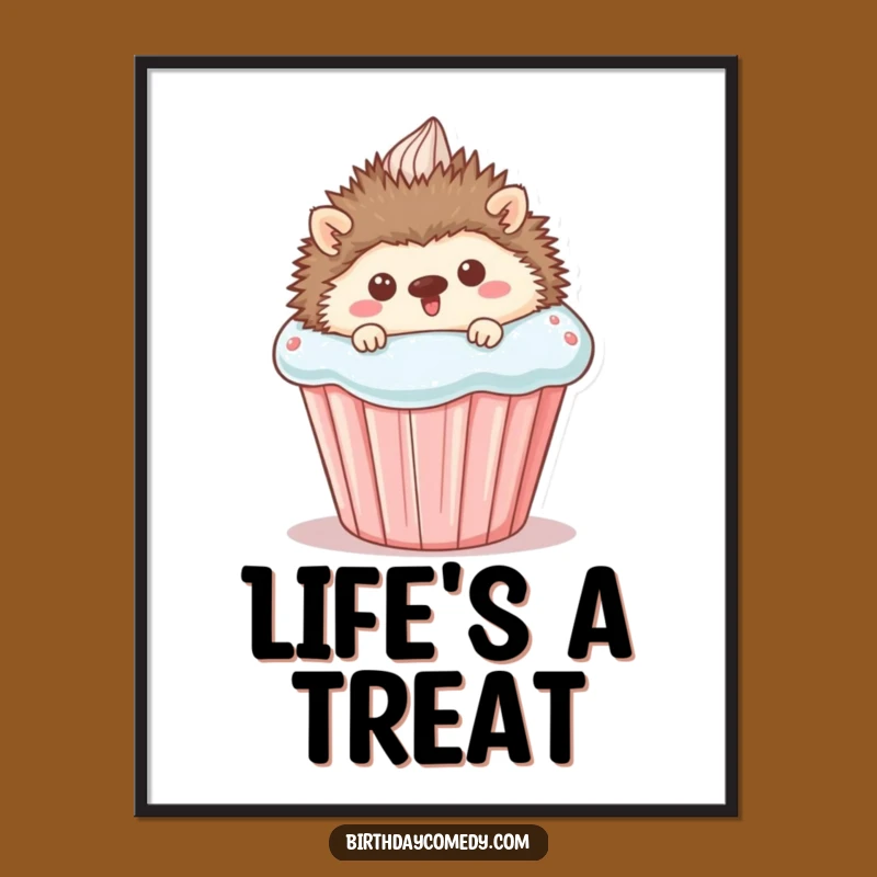 Funny Hedgehog Cupcake Poster - Whimsical Wall Art for a Sweet Home