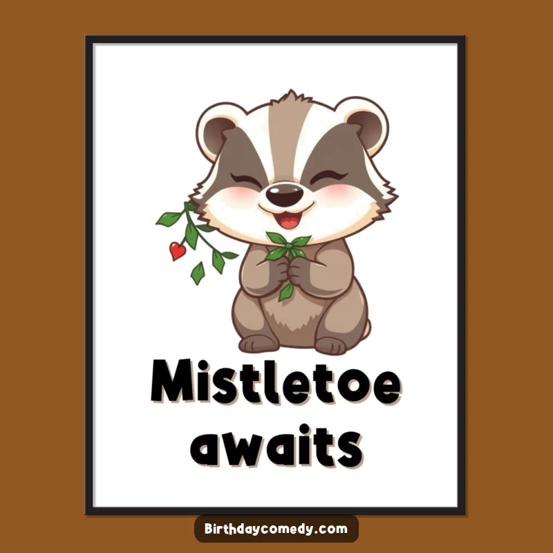 Funny Badger Mistletoe Poster: Mischievous Art Print Gift