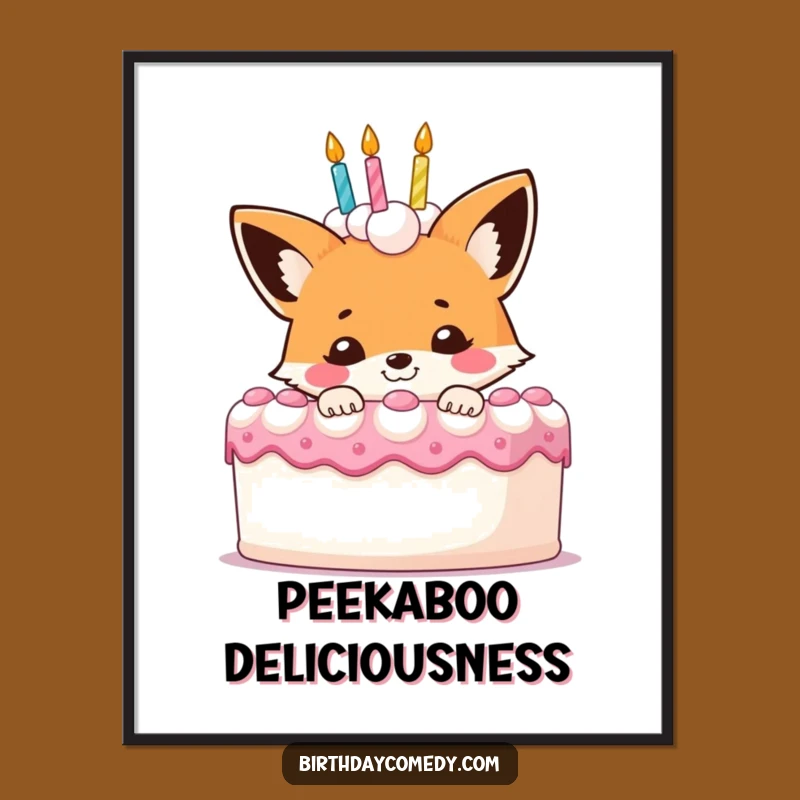 Funny Fox Birthday Cake Poster: Whimsical Art, Playful Funny Gift for Party Decor