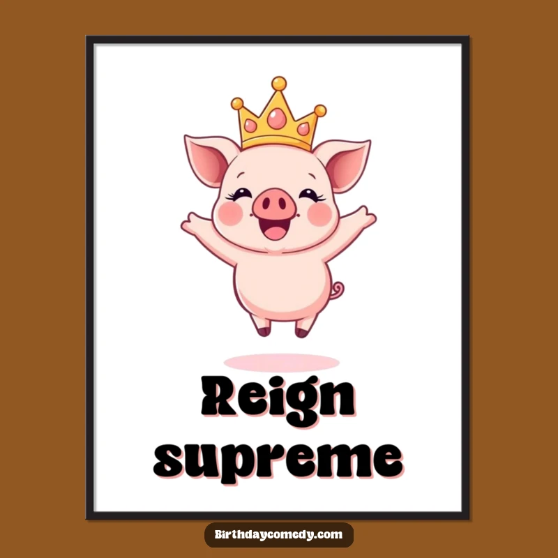Funny Crown Piglet Poster: Joyful Jumping Art, Perfect Gift for Happy Decor