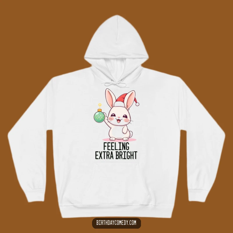 Funny Rabbit Holiday Hoodie: Festive Hat Rabbit with Sparkling Ornament, Cozy Winter Gift