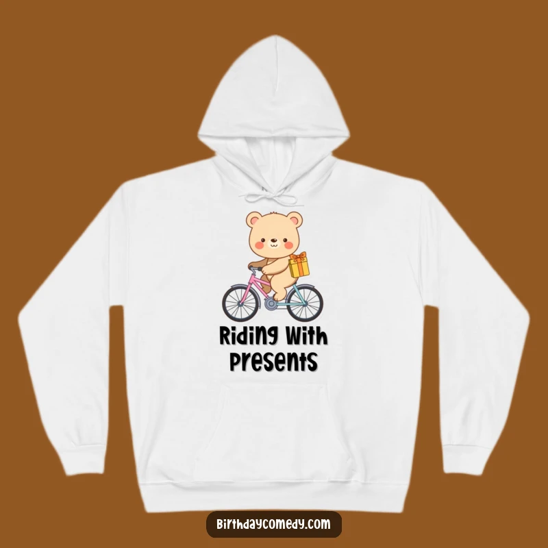 Funny Bear Bike Hoodie: Cozy Smiling Rider, Warm Journey, Perfect Funny Gift