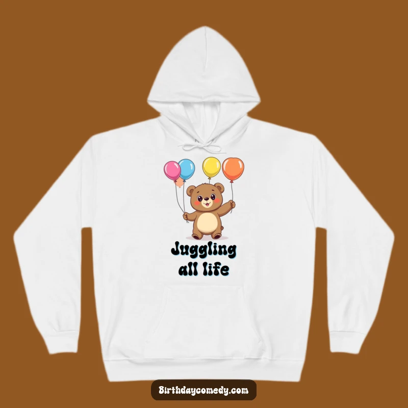 Funny Bear Juggling Balloons Hoodie: Cozy & Playful Big-Eyed Character, Ideal Funny Gift
