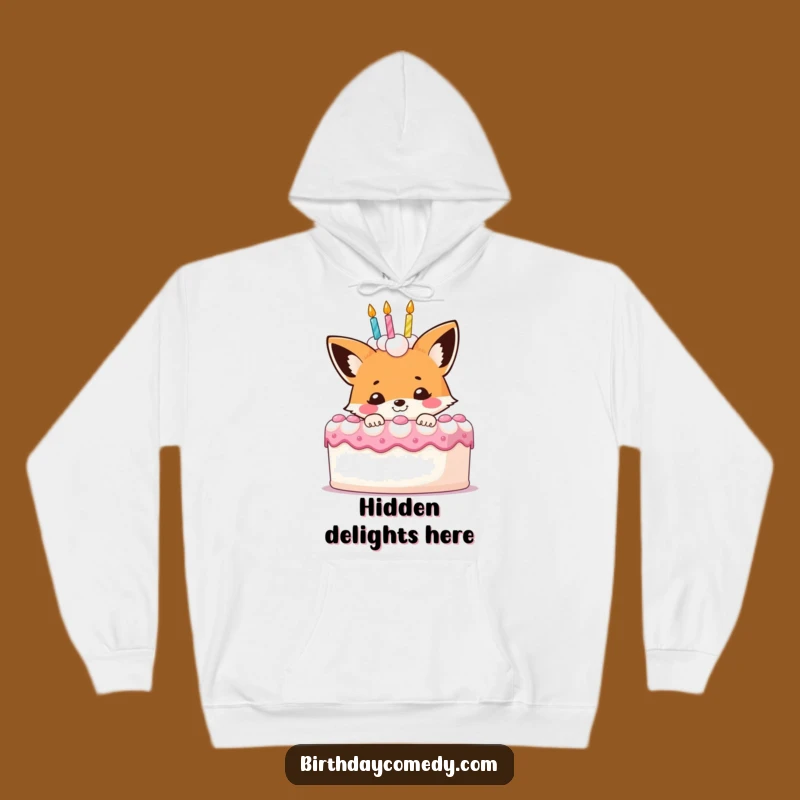 Funny Fox Birthday Cake Hoodie: Cozy Mischief, Warm Funny Gift for Winter Birthdays