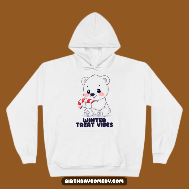 Funny Polar Bear Cub Hoodie: Cozy Christmas Candy Cane Sweatshirt Gift