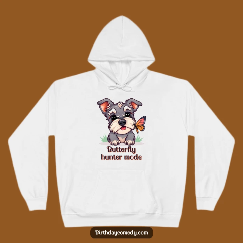 Funny Schnauzer Butterfly Watcher Hoodie - Cozy and Curious Dog Gift