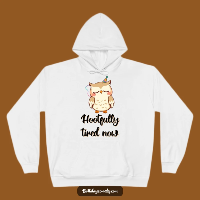 Funny Sleepy Owl Hoodie: Cozy comfort with a nodding owl in a streamer, a hilariously warm gift for night owls.