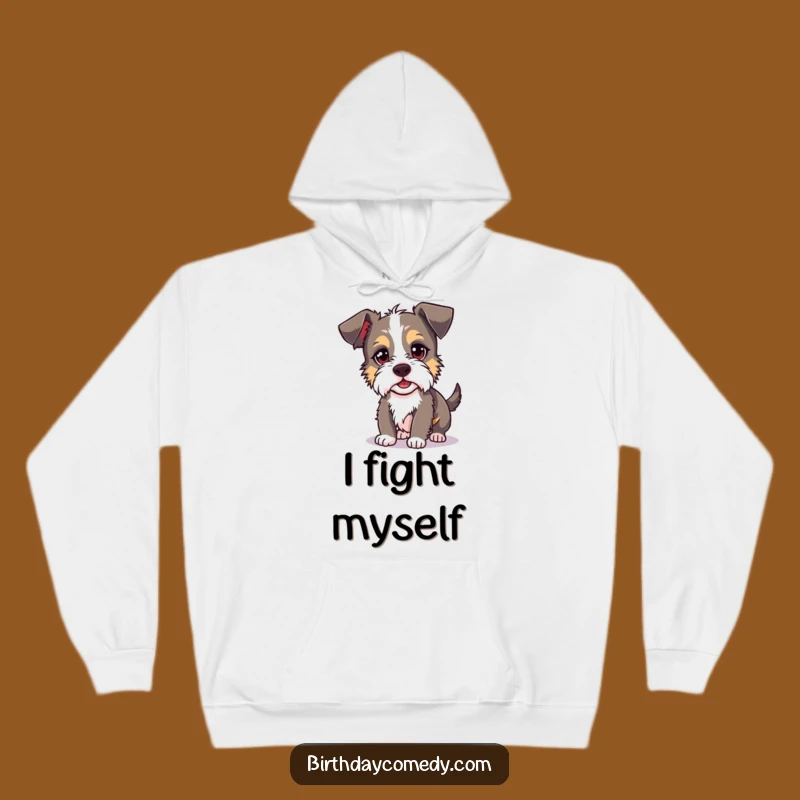 Funny Terrier Hoodie: Cozy Up with a Mischievous Dog Chasing Shadow