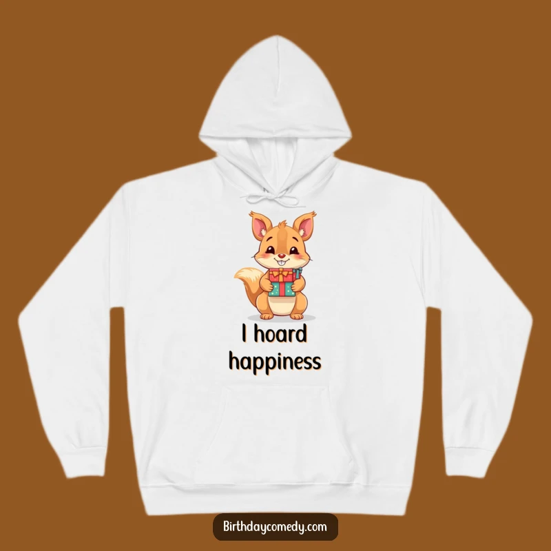 Funny Squirrel Hoodie: Cozy Pullover with Grinning Rodent & Presents, Great Gift