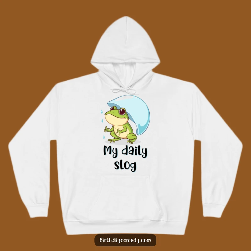 Funny Frog Pushing Raindrop Hoodie - Cozy Determined Amphibian Gift