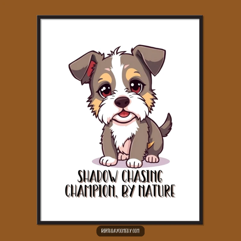 Free Printable Wall Art: Silly Terrier Chasing Shadow - Funny Dog Downloadable Decor