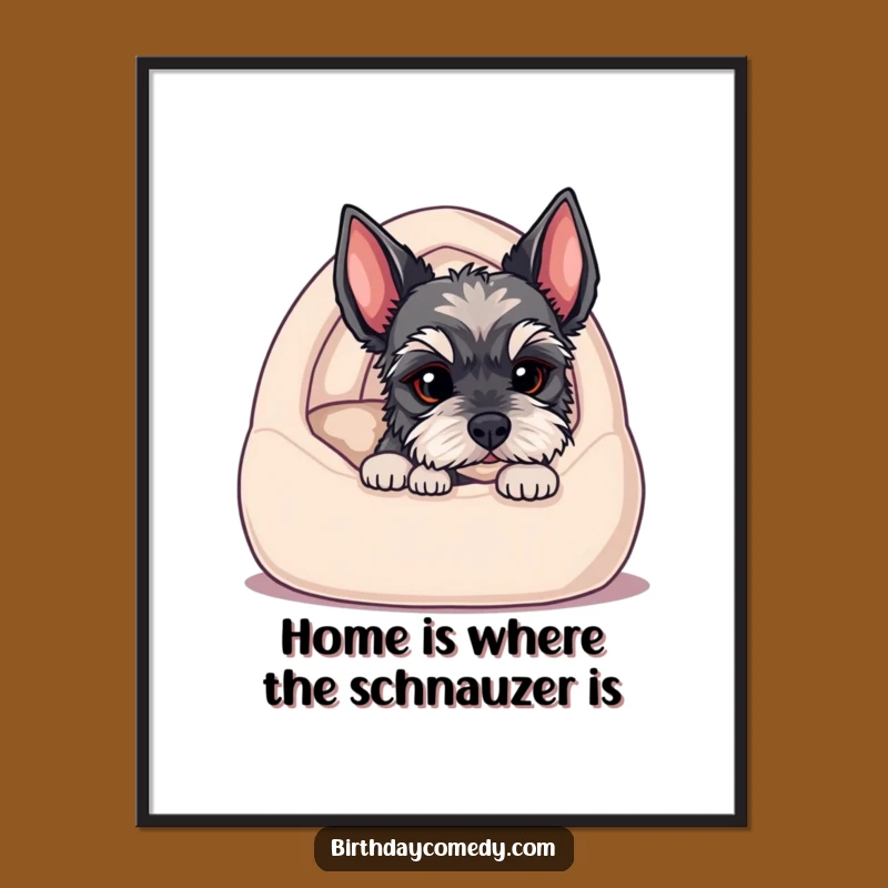 Funny Free Printable Schnauzer Puppy Art: Cozy Bed Humorous Downloadable Decor