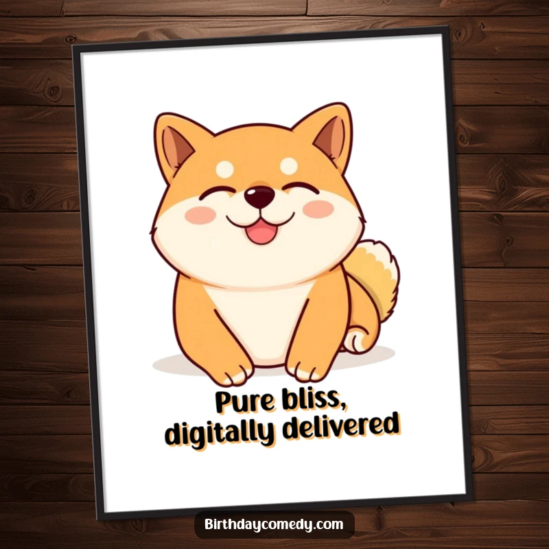 Funny Free Printable Wall Art: A content Shiba Inu with eyes peacefully closed, thoroughly enjoying a virtual belly rub.