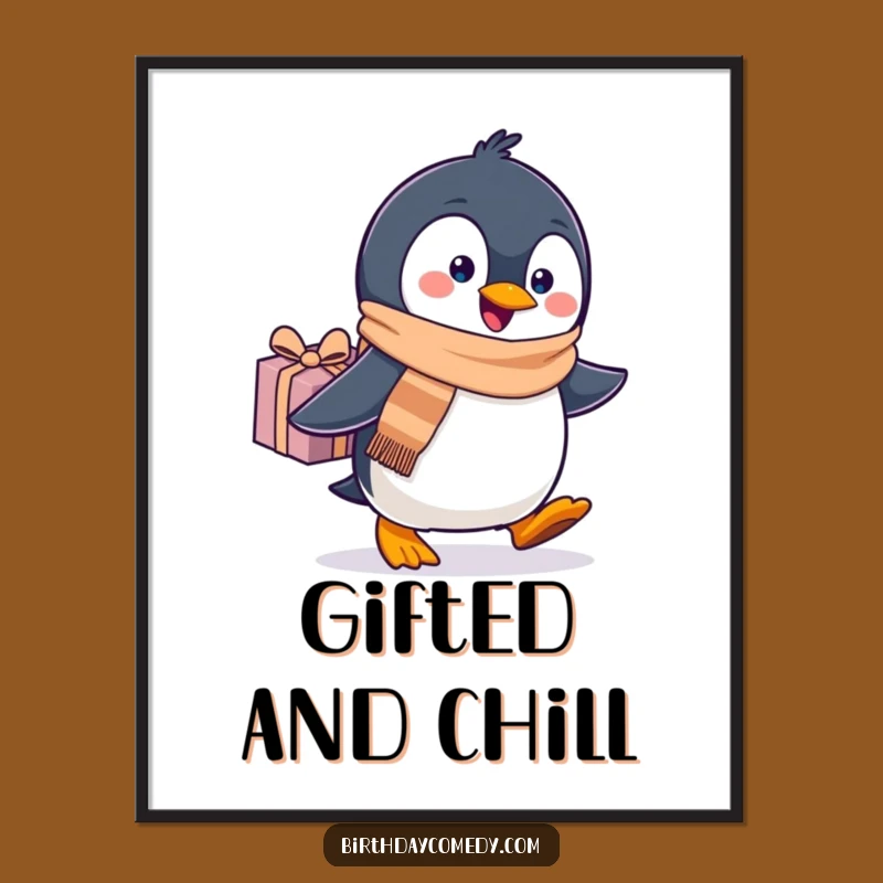 Free Printable Wall Art: Funny Waddling Penguin with Gift Download