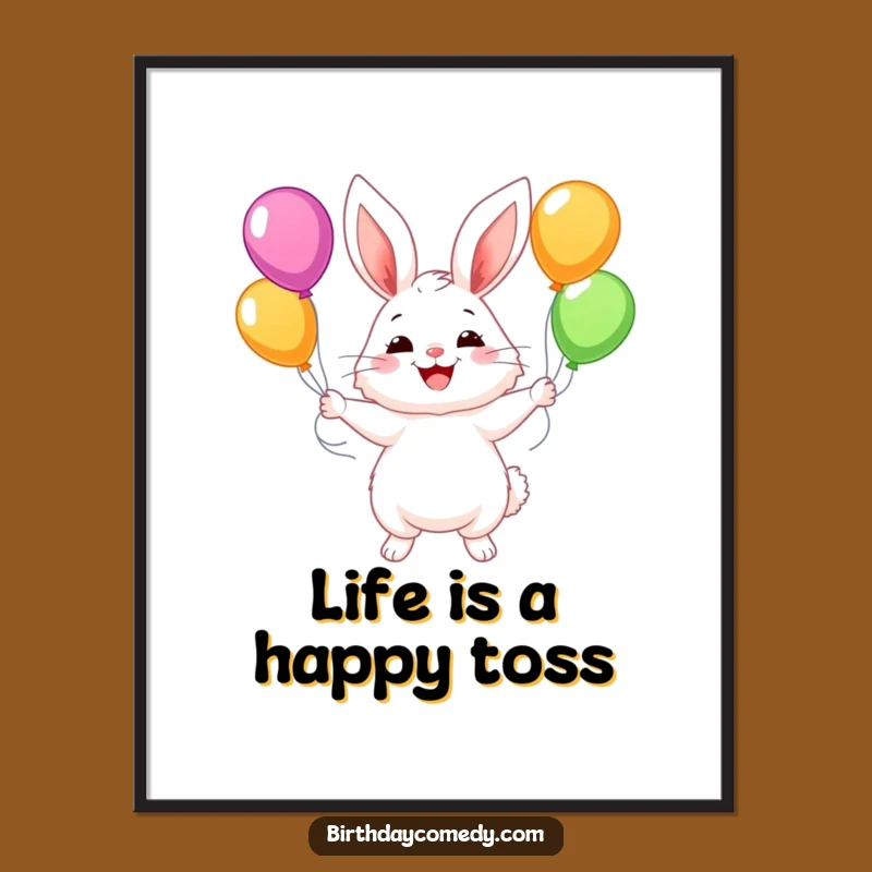 Free Printable Juggling Bunny Art: Funny Balloon Downloadable Wall Decor Gift