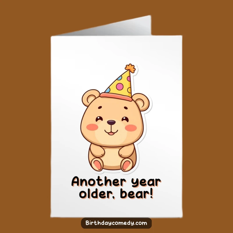 Free Printable Birthday Card: Bear In Oversized Hat Downloadable Greeting Funny Gift
