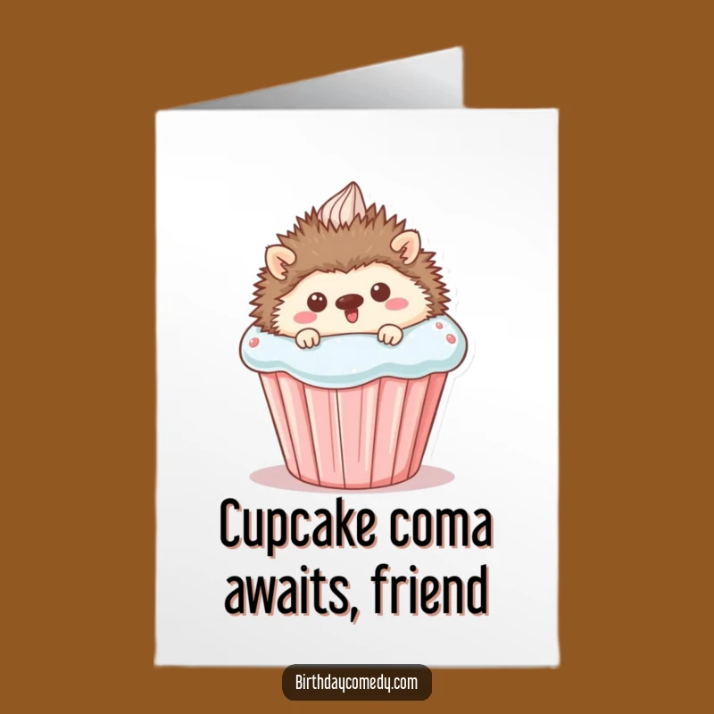Free Printable Birthday Card: Adorable Hedgehog Cupcake Surprise - Sweet & Funny Downloadable Gift!